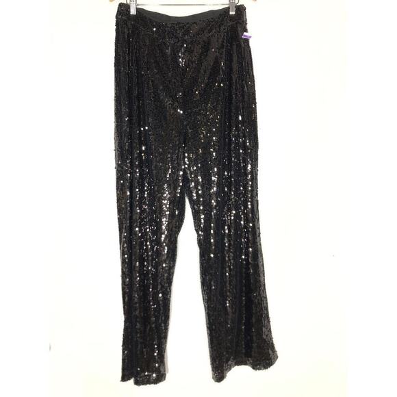 City Chic Avery Pant Sequin Embellished Pull On Mid Rise Wide Leg Black 14 NWT - Picture 2 of 6
